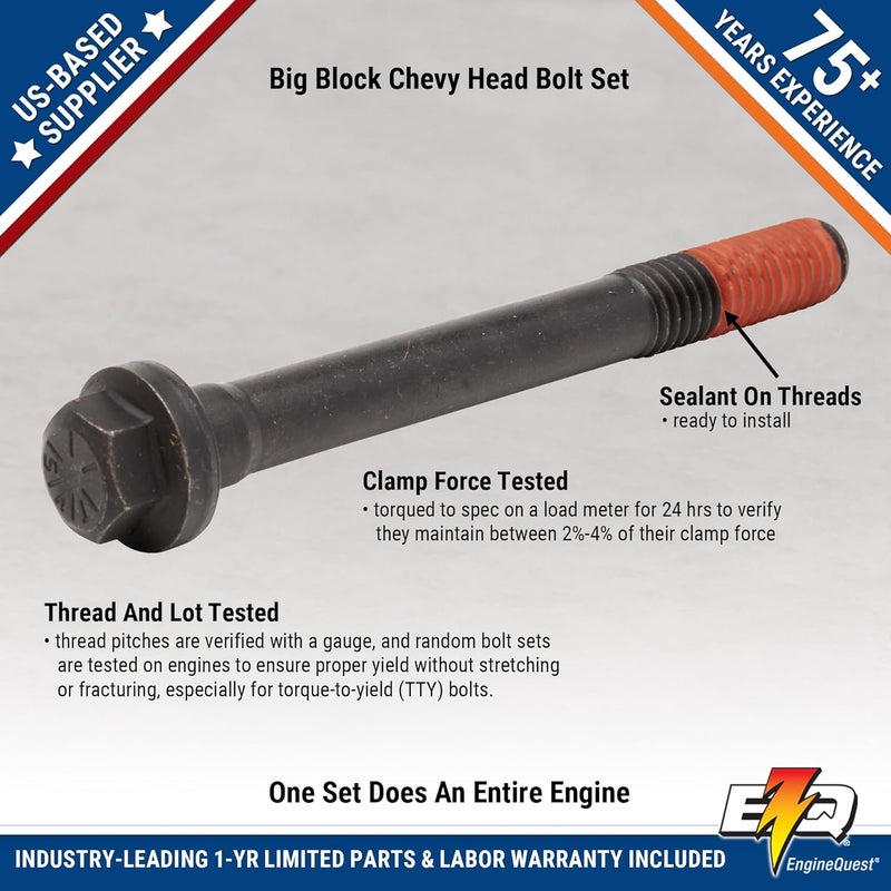 EngineQuest Store Big Block V8 Cylinder Head Bolt Set | Fits 454/502 Engines (1965-1998) | Hardened Steel Construction | Complete Engine Replacement - Image 3